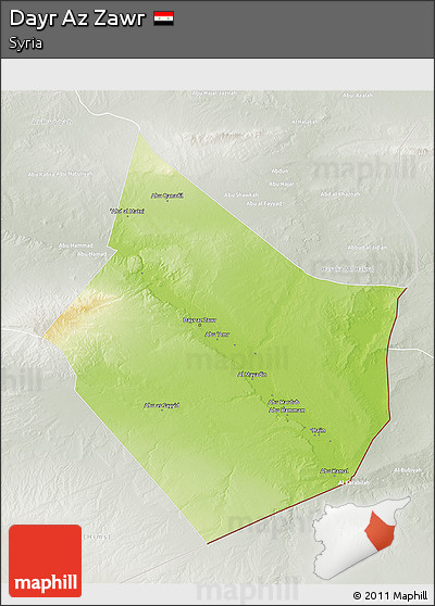 Physical 3D Map of Dayr Az Zawr, lighten, semi-desaturated