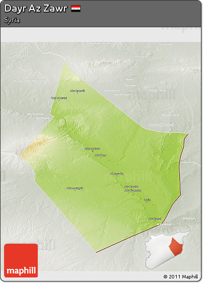 Physical 3D Map of Dayr Az Zawr, lighten, semi-desaturated