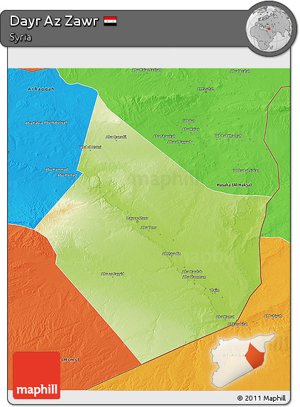 Physical 3D Map of Dayr Az Zawr, political outside