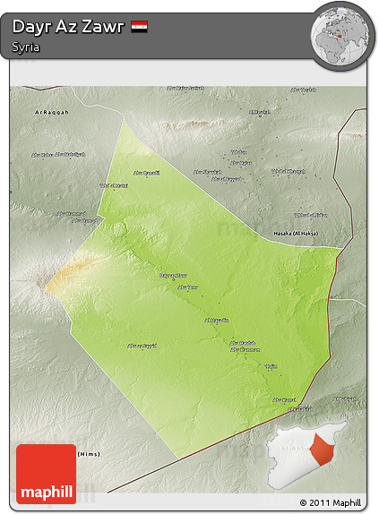 Physical 3D Map of Dayr Az Zawr, semi-desaturated