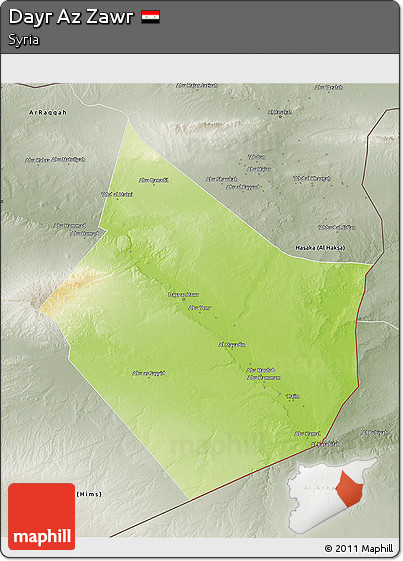 Physical 3D Map of Dayr Az Zawr, semi-desaturated