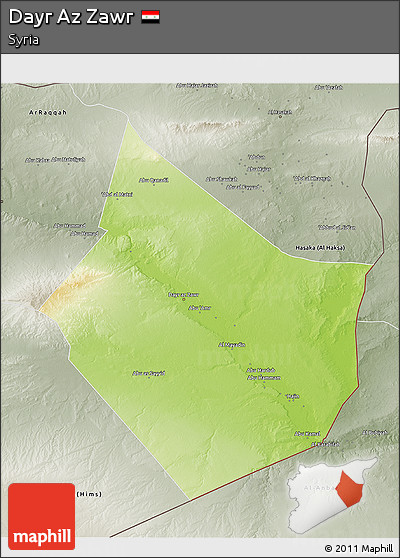 Physical 3D Map of Dayr Az Zawr, semi-desaturated