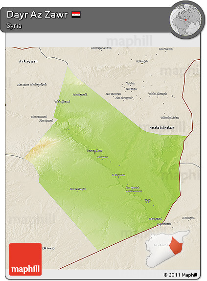 Physical 3D Map of Dayr Az Zawr, shaded relief outside