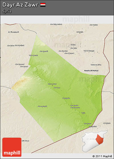 Physical 3D Map of Dayr Az Zawr, shaded relief outside