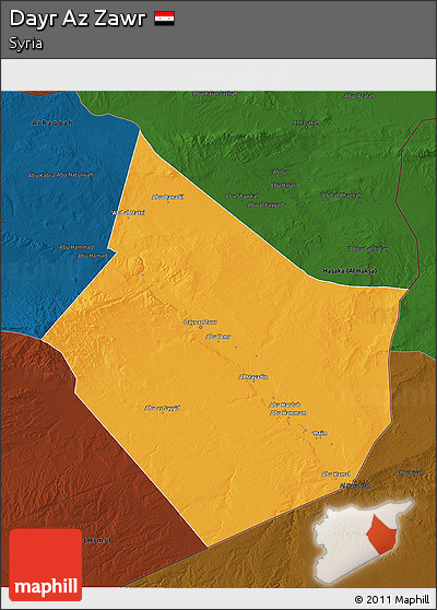 Political 3D Map of Dayr Az Zawr, darken