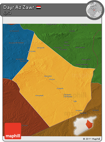 Political 3D Map of Dayr Az Zawr, darken