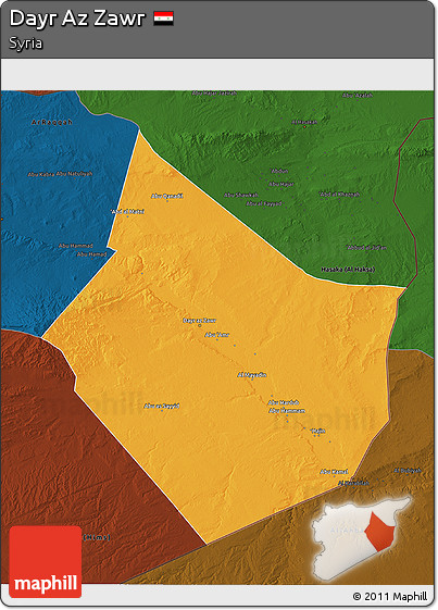 Political 3D Map of Dayr Az Zawr, darken