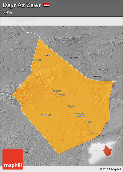 Political 3D Map of Dayr Az Zawr, desaturated