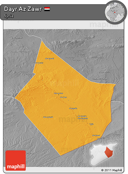 Political 3D Map of Dayr Az Zawr, desaturated