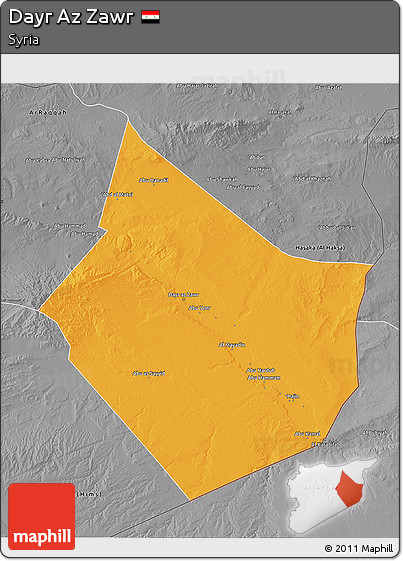 Political 3D Map of Dayr Az Zawr, desaturated