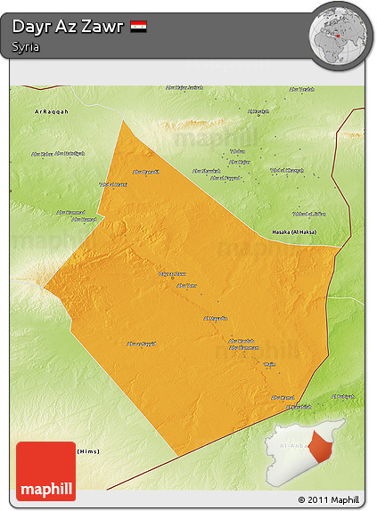 Political 3D Map of Dayr Az Zawr, physical outside