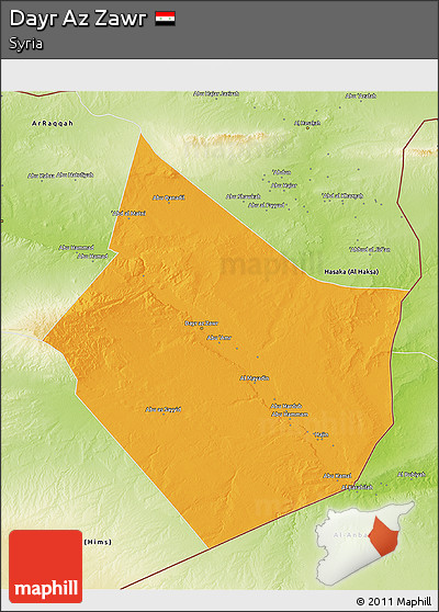 Political 3D Map of Dayr Az Zawr, physical outside