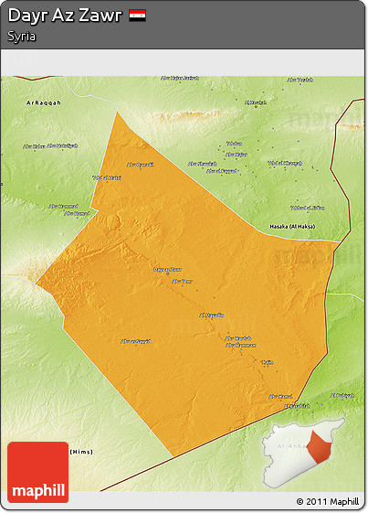 Political 3D Map of Dayr Az Zawr, physical outside