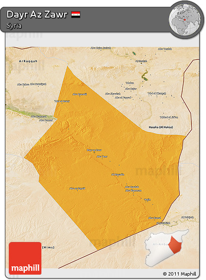 Political 3D Map of Dayr Az Zawr, satellite outside