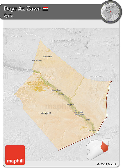 Satellite 3D Map of Dayr Az Zawr, lighten, desaturated