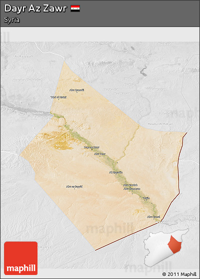 Satellite 3D Map of Dayr Az Zawr, lighten, desaturated
