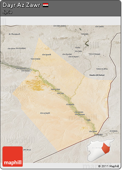 Satellite 3D Map of Dayr Az Zawr, semi-desaturated
