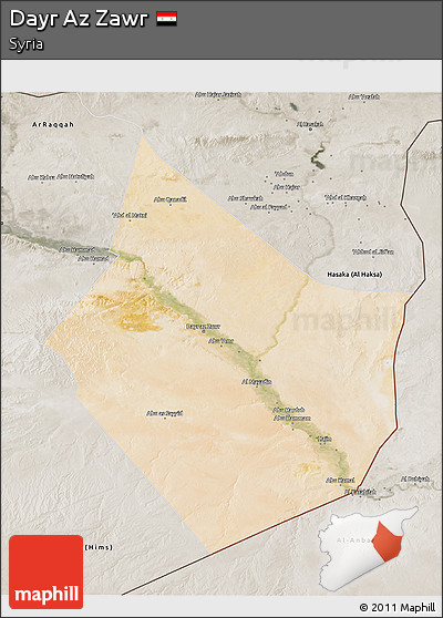 Satellite 3D Map of Dayr Az Zawr, semi-desaturated