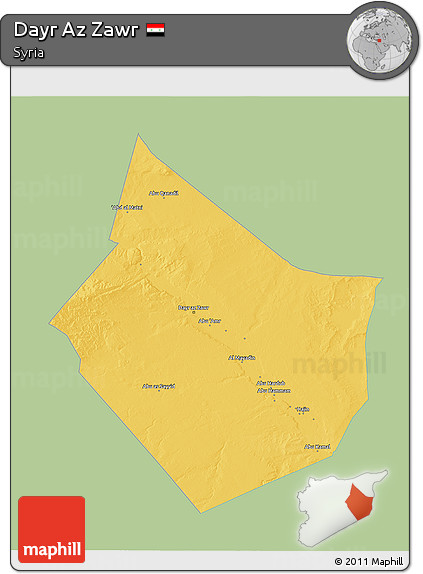 Savanna Style 3D Map of Dayr Az Zawr, single color outside