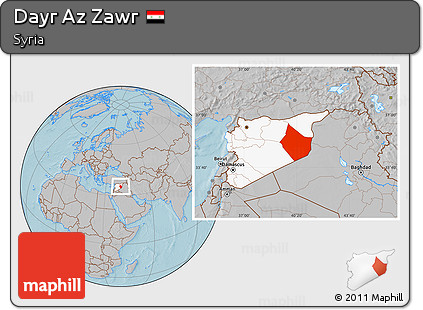 Gray Location Map of Dayr Az Zawr, highlighted country, hill shading