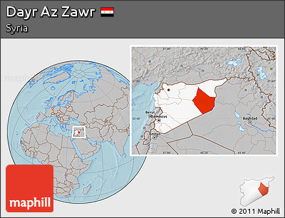 Gray Location Map of Dayr Az Zawr, highlighted country, hill shading