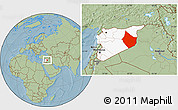 Savanna Style Location Map of Dayr Az Zawr, highlighted country, hill shading