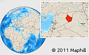 Shaded Relief Location Map of Dayr Az Zawr, within the entire country