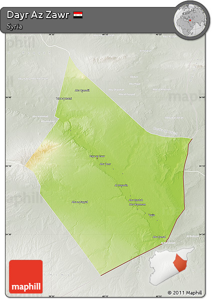 Physical Map of Dayr Az Zawr, lighten, semi-desaturated