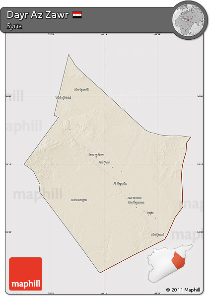 Shaded Relief Map of Dayr Az Zawr, cropped outside