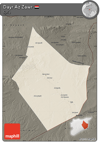 Shaded Relief Map of Dayr Az Zawr, darken