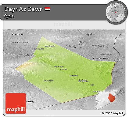 Physical Panoramic Map of Dayr Az Zawr, desaturated