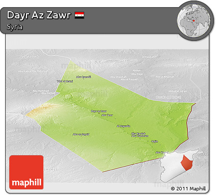 Physical Panoramic Map of Dayr Az Zawr, lighten, desaturated