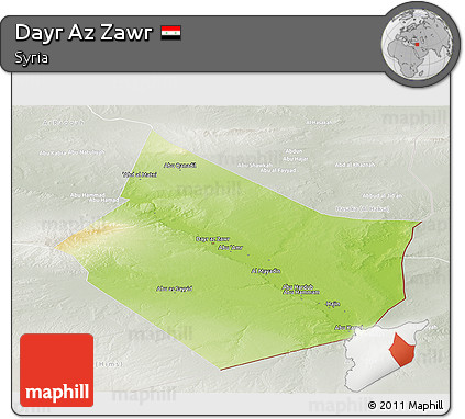 Physical Panoramic Map of Dayr Az Zawr, lighten, semi-desaturated