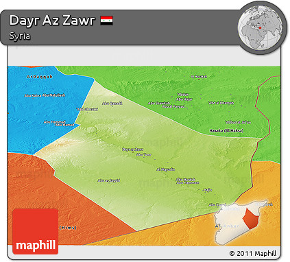 Physical Panoramic Map of Dayr Az Zawr, political outside
