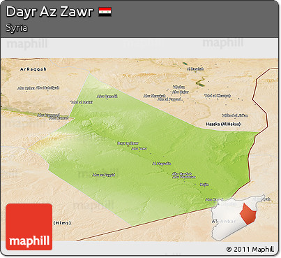 Physical Panoramic Map of Dayr Az Zawr, satellite outside