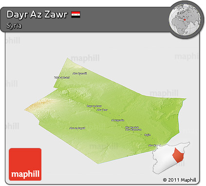 Physical Panoramic Map of Dayr Az Zawr, single color outside