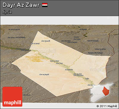 Satellite Panoramic Map of Dayr Az Zawr, darken
