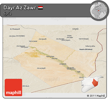 Satellite Panoramic Map of Dayr Az Zawr, shaded relief outside