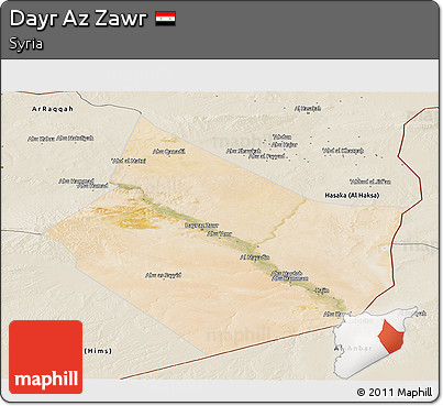 Satellite Panoramic Map of Dayr Az Zawr, shaded relief outside
