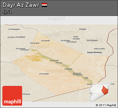 Satellite Panoramic Map of Dayr Az Zawr, shaded relief outside