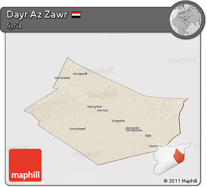 Shaded Relief Panoramic Map of Dayr Az Zawr, cropped outside