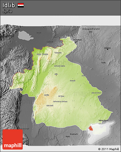 Physical 3D Map of Idlib, darken, desaturated