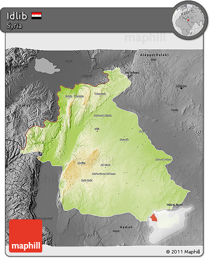 Physical 3D Map of Idlib, darken, desaturated