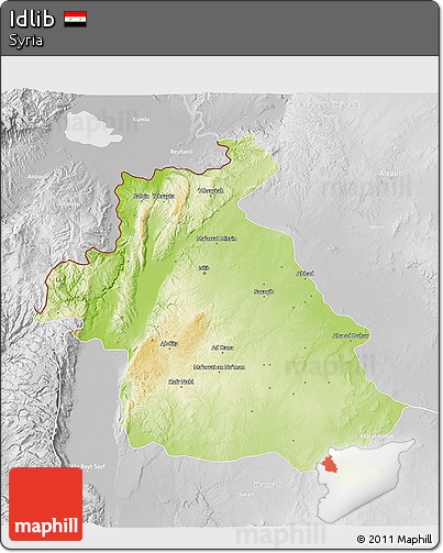 Physical 3D Map of Idlib, lighten, desaturated