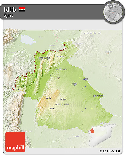 Physical 3D Map of Idlib, lighten