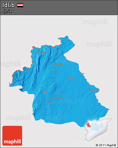 Political 3D Map of Idlib, cropped outside