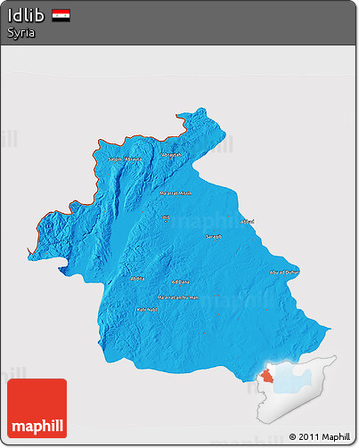 Political 3D Map of Idlib, cropped outside
