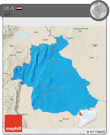 Political 3D Map of Idlib, shaded relief outside