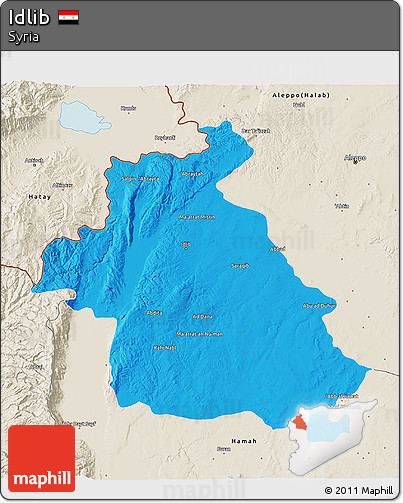 Political 3D Map of Idlib, shaded relief outside