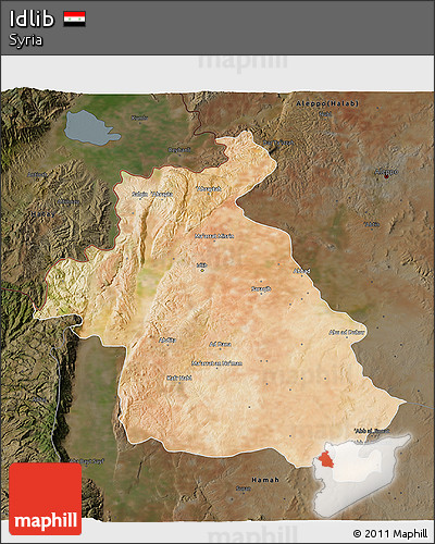 Satellite 3D Map of Idlib, darken